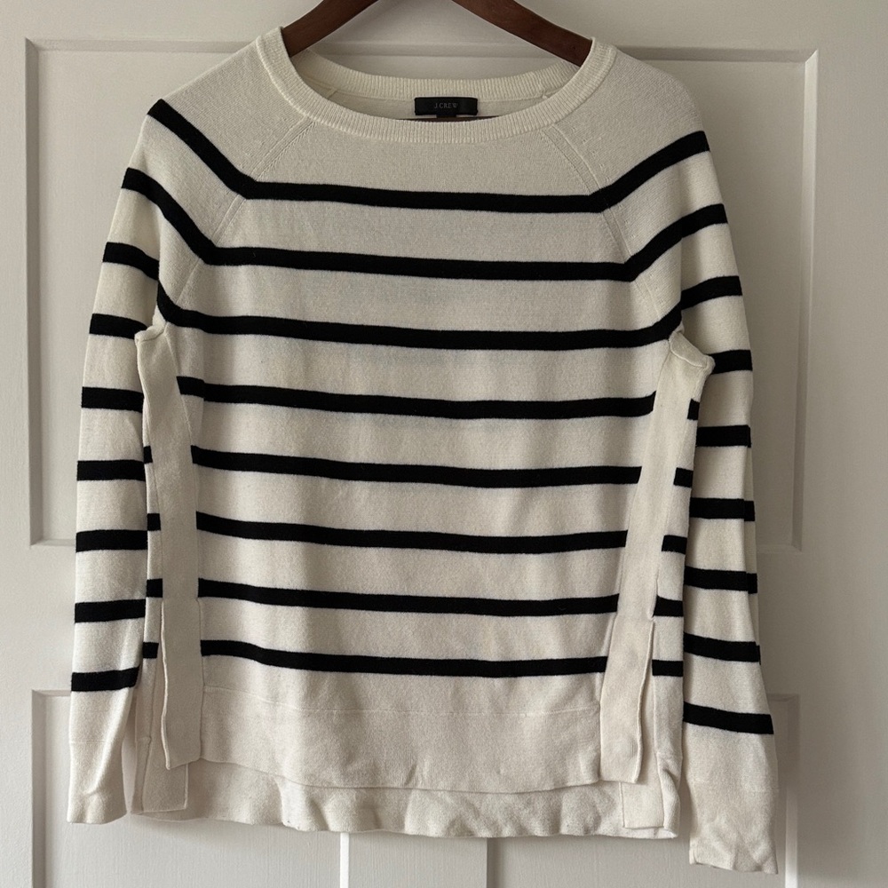J. Crew Black and White Striped Crew Neck Sweater